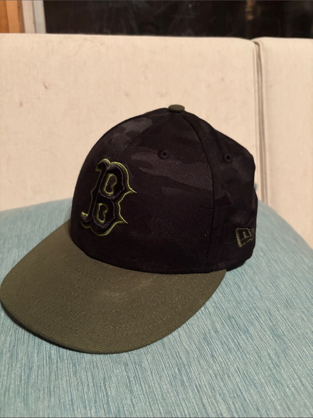 New Era Black and Olive Boston 'B' Baseball Cap Size 7 1/2
